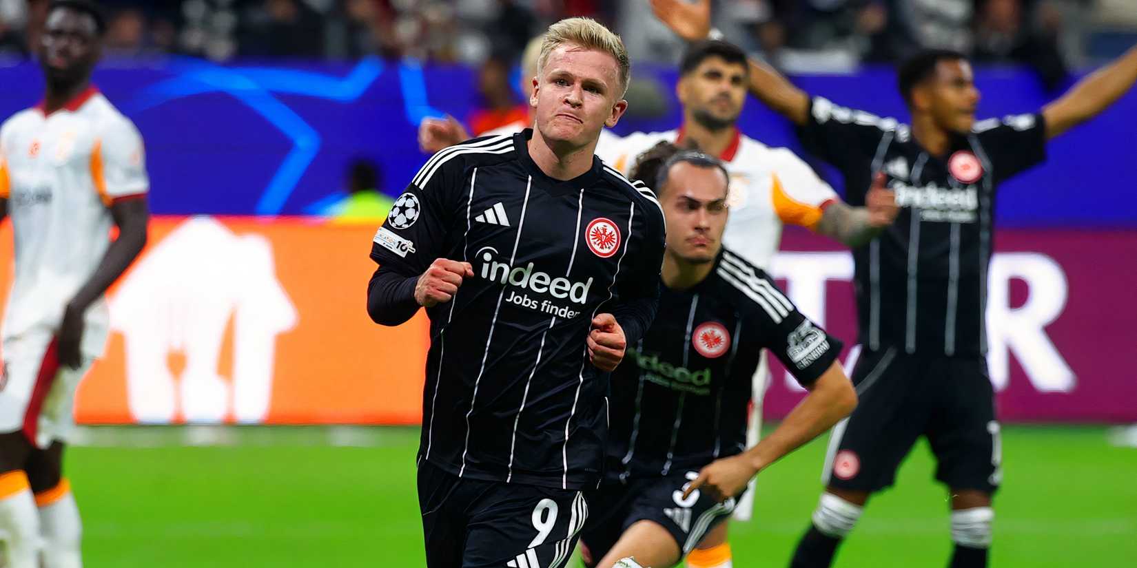 Jonathan Burkardt celebrating after scoring for Eintracht Frankfurt