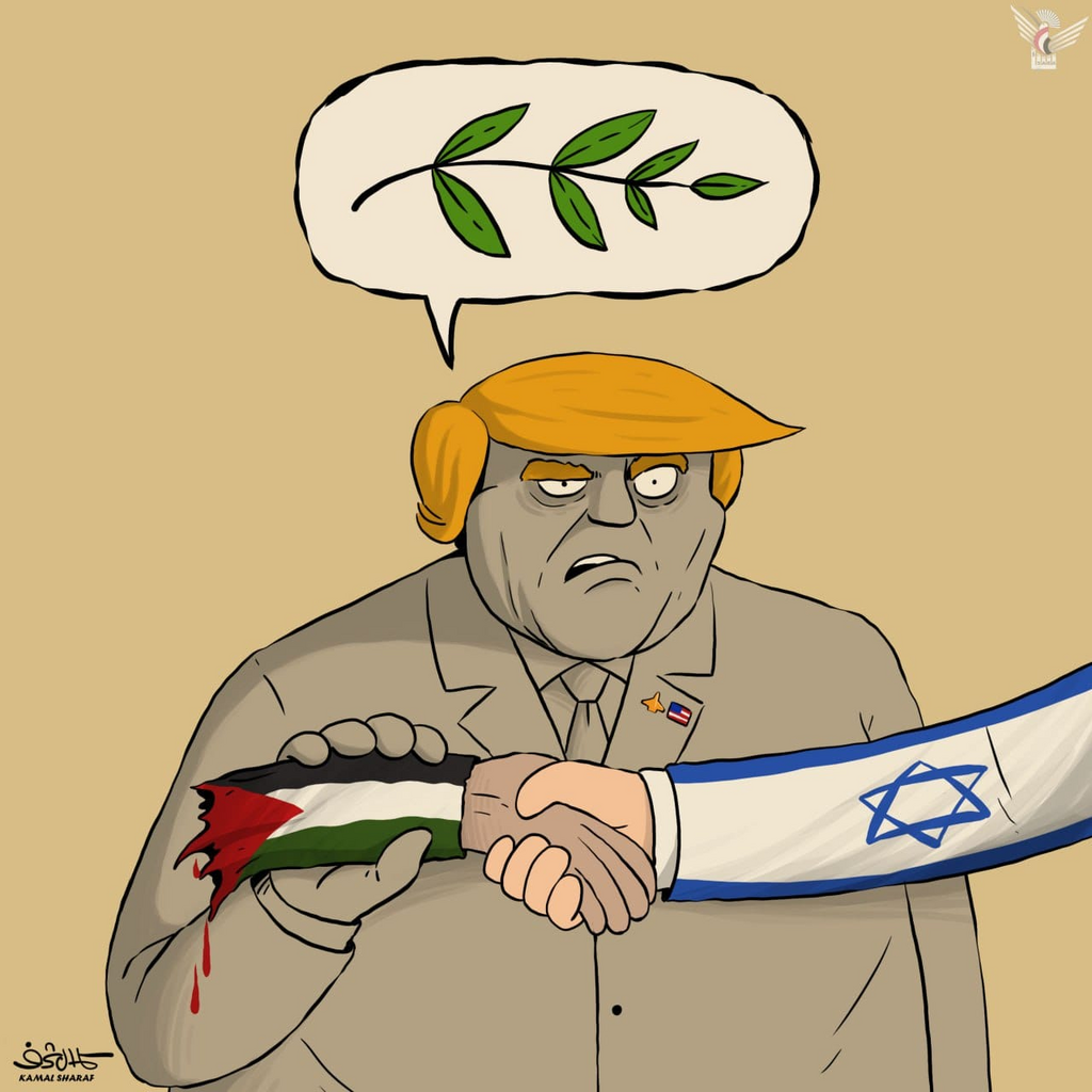 קריקטורה של הקריקטוריסט התימני כמאל שרף על העסקה