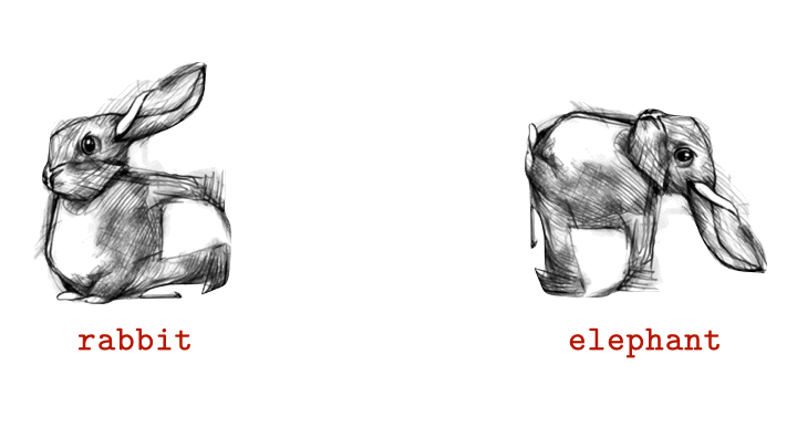 A black and white visual anagram of a rabbit and an elephant in gif form