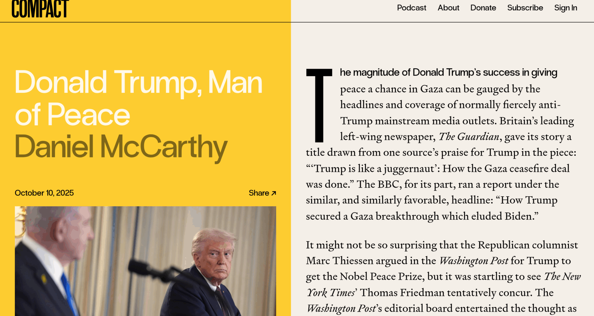 Donald Trump, Man of Peace