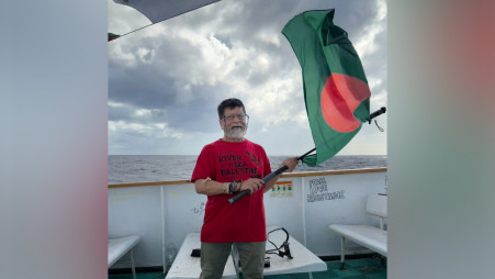 Shahidul Alam on the vessel Conscience. Photo: Shahidul Alam/Facebook
