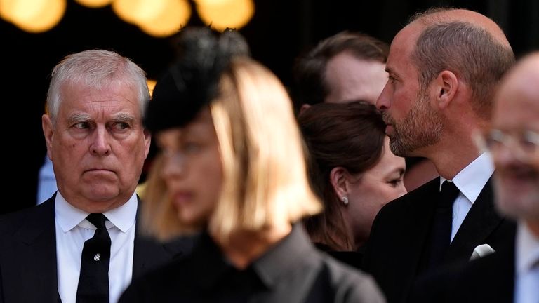 The Duke of York and the Prince of Wales at the Duchess of Kent's funeral. Pic: PA