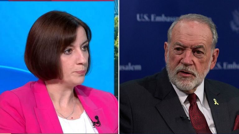 Bridget Phillipson and Mike Huckabee. Pics: Sky/AP