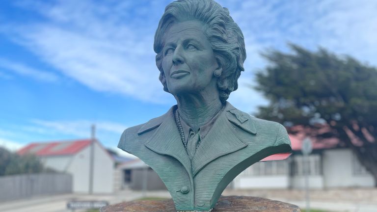 A bust of Margaret Thatcher in Stanley, the Falkland Islands