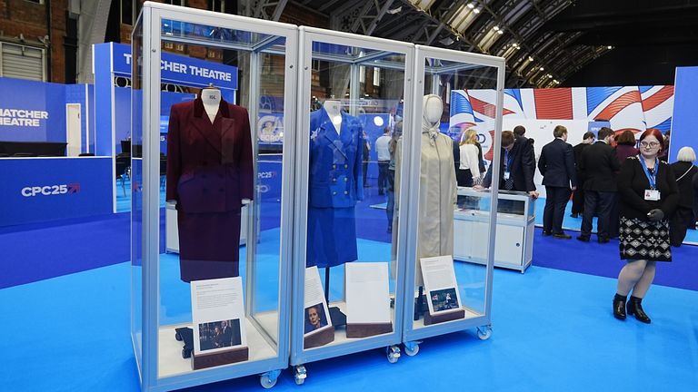 Margaret Thatcher's outfits were on display at the Conservative Party conference this year. Pic: PA