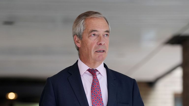 Nigel Farage outside Southwark Crown Court. Pic: PA