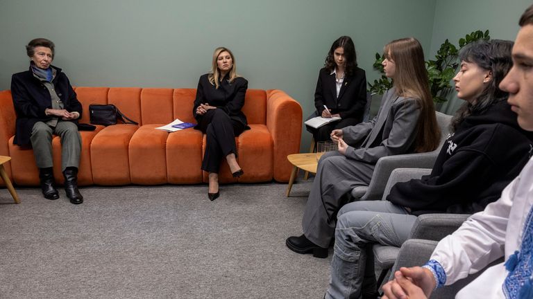 Princess Anne spoke to young people who lived under occupation. Pic: PA