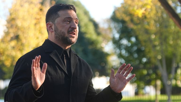 Zelenskyy, pictured following his meeting with Trump, has learned that the president responds to flattery. Pic: AP