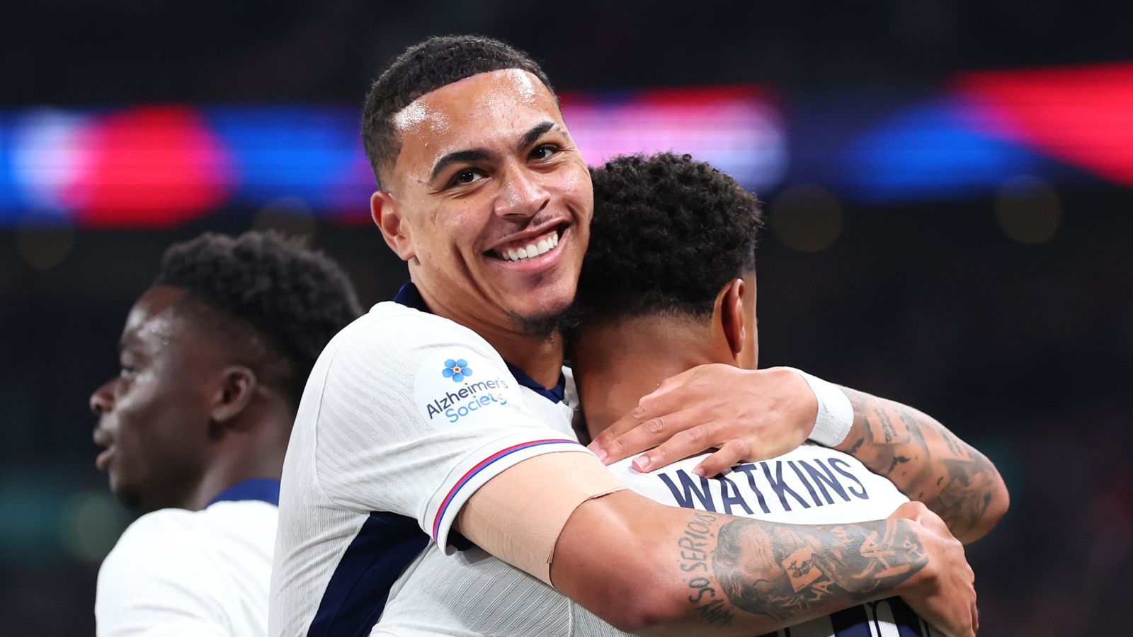 Morgan Rogers celebrates scoring for England against Wales