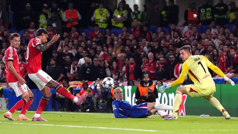 Benfica's Richard Rios scores an own goal against Chelsea
