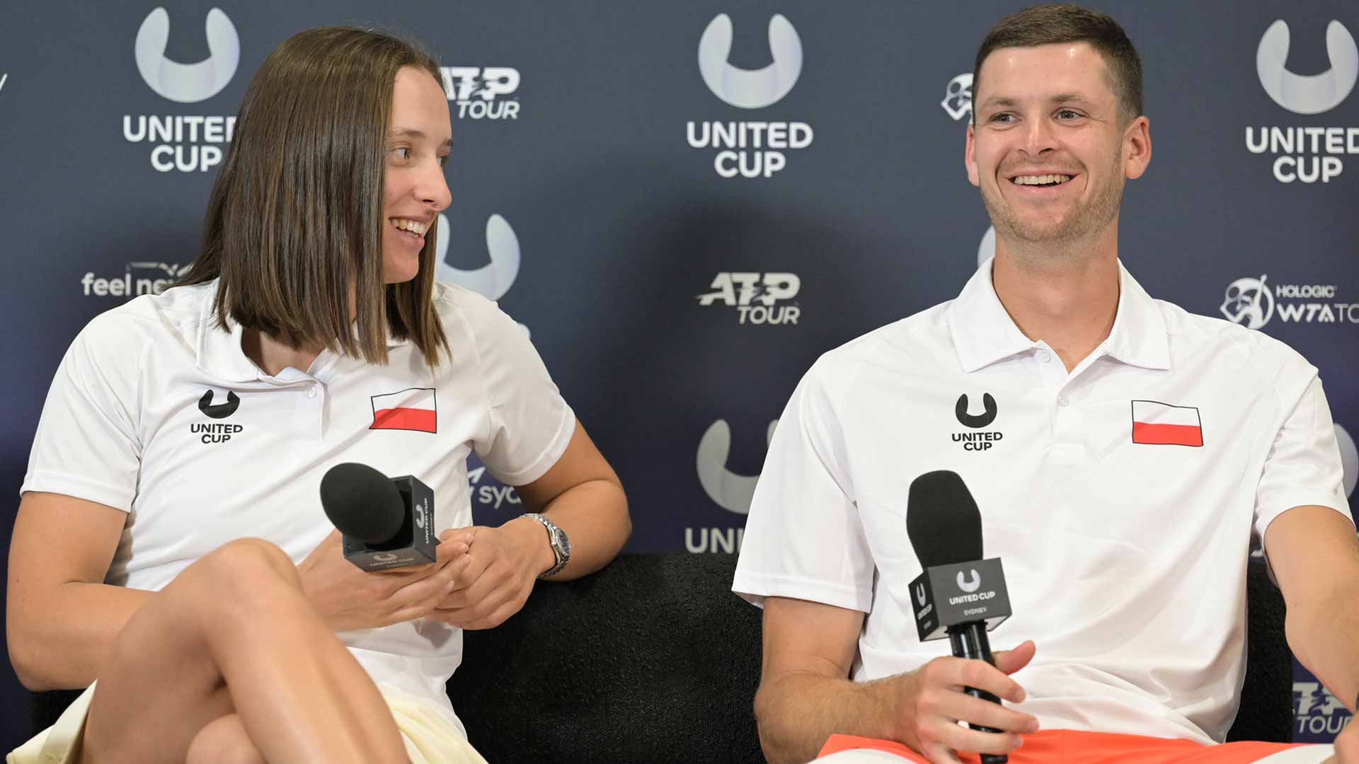 Iga Swiatek and Hubert Hurkacz at the 2025 United Cup in Sydney.