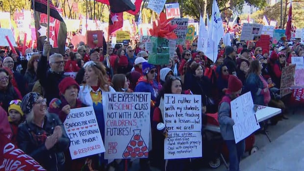 Thousands rally at Alberta Legislature for public education as teachers' strike looms