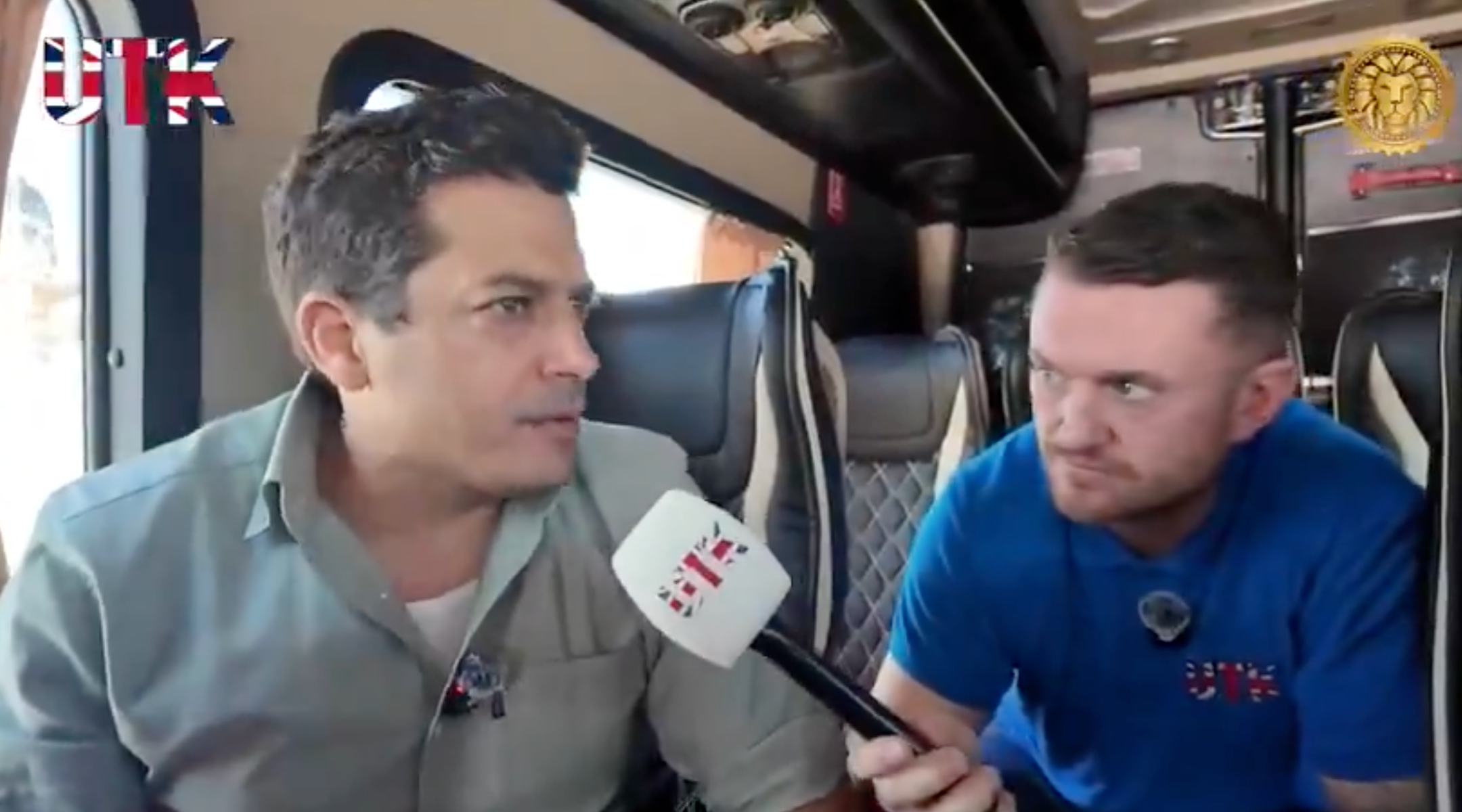 Tommy Robinson interviews Israeli Diaspora Minister Amichai Chikli on Oct. 16, 2025. 