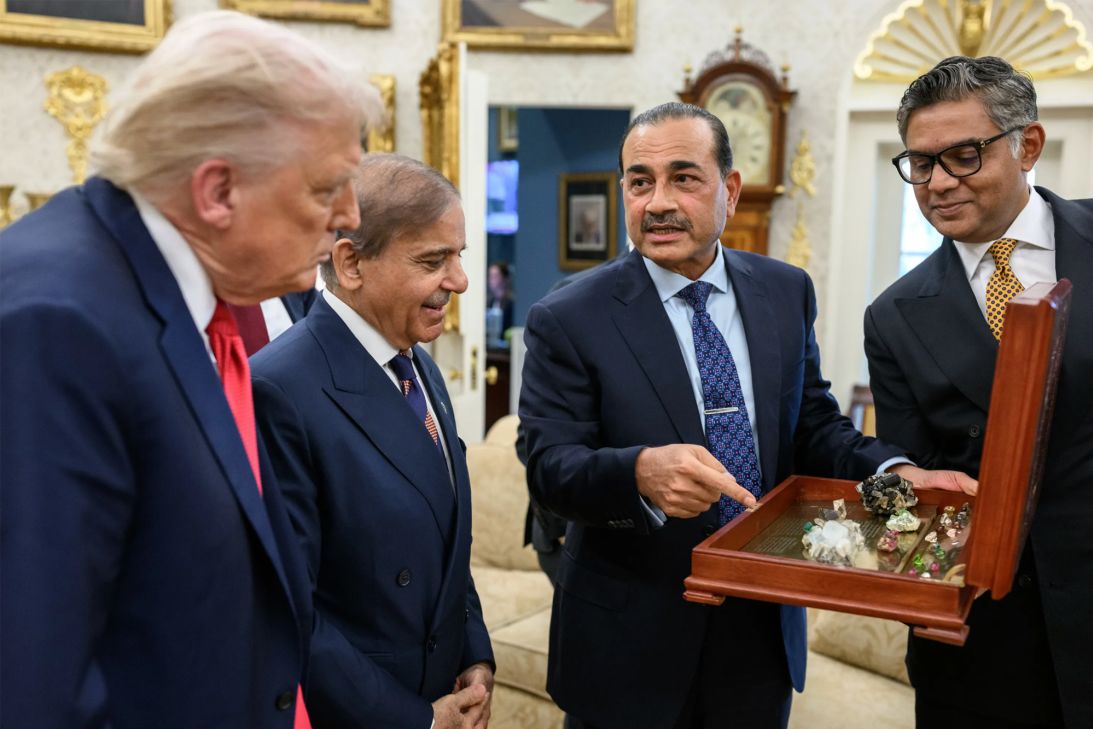 President Donald Trump meets with Prime Minister Shehbaz Sharif and Field Marshal Asim Munir of Pakistan on September 25, at the White House in Washington, DC.