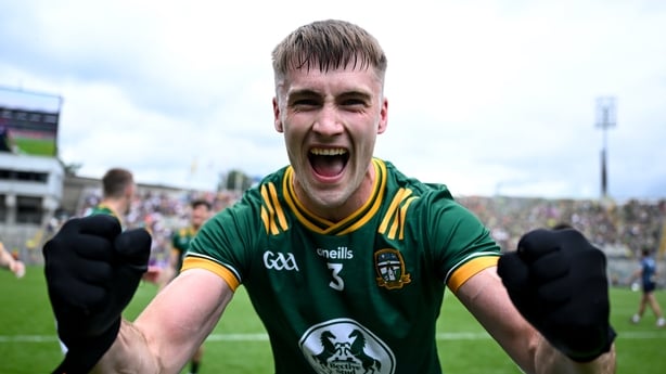 29 June 2025; Seán Rafferty of Meath celebrates after the GAA Football All-Ireland Senior Championship quarter-final match between Meath and Galway at Croke Park in Dublin. Photo by Shauna Clinton/Sportsfile