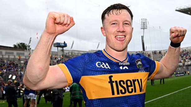 20 July 2025; Jake Morris of Tipperary celebrates after his side's victory in the GAA Hurling All-Ireland Senior Championship final match between Cork and Tipperary at Croke Park in Dublin. Photo by Seb Daly/Sportsfile
