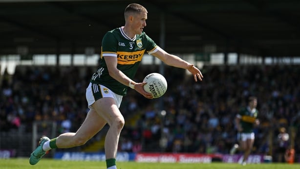 4 May 2025; Jason Foley of Kerry during the Munster GAA Football Senior Championship final match between Kerry and Clare at Fitzgerald Stadium in Killarney, Kerry. Photo by Brendan Moran/Sportsfile