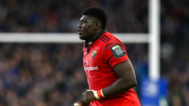 18 October 2025; Edwin Edogbo of Munster during the United Rugby Championship match between Leinster and Munster at Croke Park in Dublin. Photo by Brendan Moran/Sportsfile