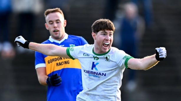 2 November 2025; Larry Moran of Killoe Young Emmets celebrates after scoring a goal during the AIB Leinster GAA Football Senior Club Championship round 1 match between Summerhill and Killoe Young Emmets at Páirc Tailteann in Navan, Meath. Photo by Shauna Clinton/Sportsfile