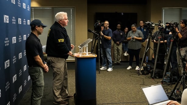 J. Todd Inman, 48th member of the NTSB Board, and Chihoon Shin, NTSB lead crash investigator, speak during a press conference at Louisville Muhammad Ali International Airport