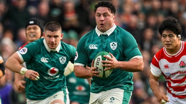 8 November 2025; Thomas Clarkson of Ireland during the Quilter Nations Series 2025 match between Ireland and Japan at the Aviva Stadium in Dublin. Photo by Brendan Moran/Sportsfile