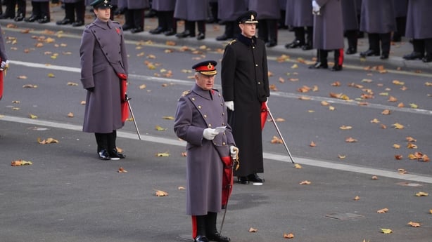 King Charles lays a wreath during the Remembrance Sunday service at the Cenotaph in London