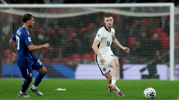 LONDON, ENGLAND - NOVEMBER 13: Adam Wharton of England passes the ball during the FIFA World Cup 2026 qualifier match between England and Serbia at Wembley Stadium on November 13, 2025 in London, England. (Photo by Eddie Keogh - The FA/The FA via Getty Images)