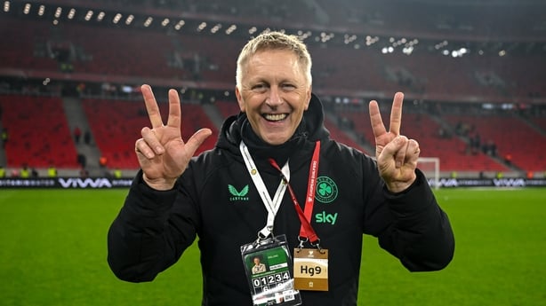 16 November 2025; Republic of Ireland head coach Heimir Hallgrimsson celebrates after the FIFA World Cup 2026 Group F Qualifier match between Hungary and Republic of Ireland at Puskás Aréna in Budapest, Hungary. Photo by Stephen McCarthy/Sportsfile