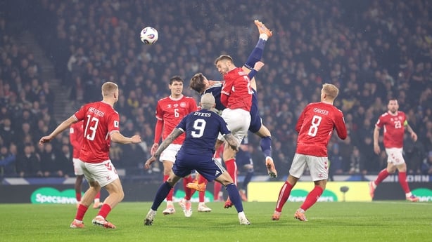 GLASGOW, SCOTLAND - NOVEMBER 18: Scott McTominay of Scotland scores his team's first goal during the FIFA World Cup 2026 qualifier match between Scotland and Denmark at Hampden Park on November 18, 2025 in Glasgow, Scotland. (Photo by Alex Livesey - UEFA/UEFA via Getty Images)