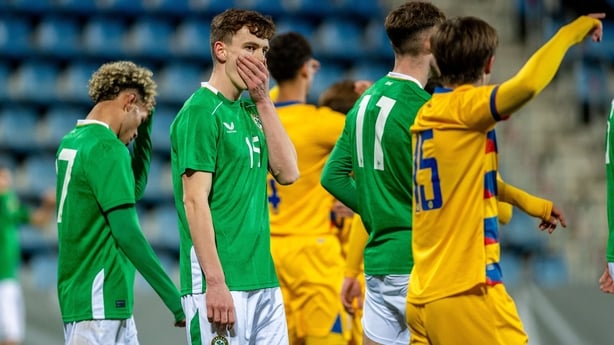 Republic of Ireland's Jacob Slater reacts after Andorra scoreween Andorra and Republic of Ireland at Estadi Nacional in Andorra la Vella, Andorra. Photo by Martin Silva Cosentino/Sportsfile
