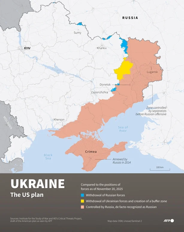 Map of areas in Ukraine to be recognised de facto as Russian