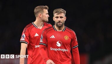 Manchester United pair Luke Shaw (right) and Matthijs de Ligt after the 1-0 home defeat by Everton