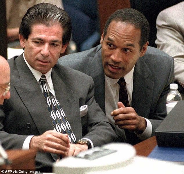 Kim's late father Robert Kardashian had been a lawyer and notably was the defense attorney for O.J. Simpson amid his 1995 murder trial; the pair seen above in 1995 in L.A.