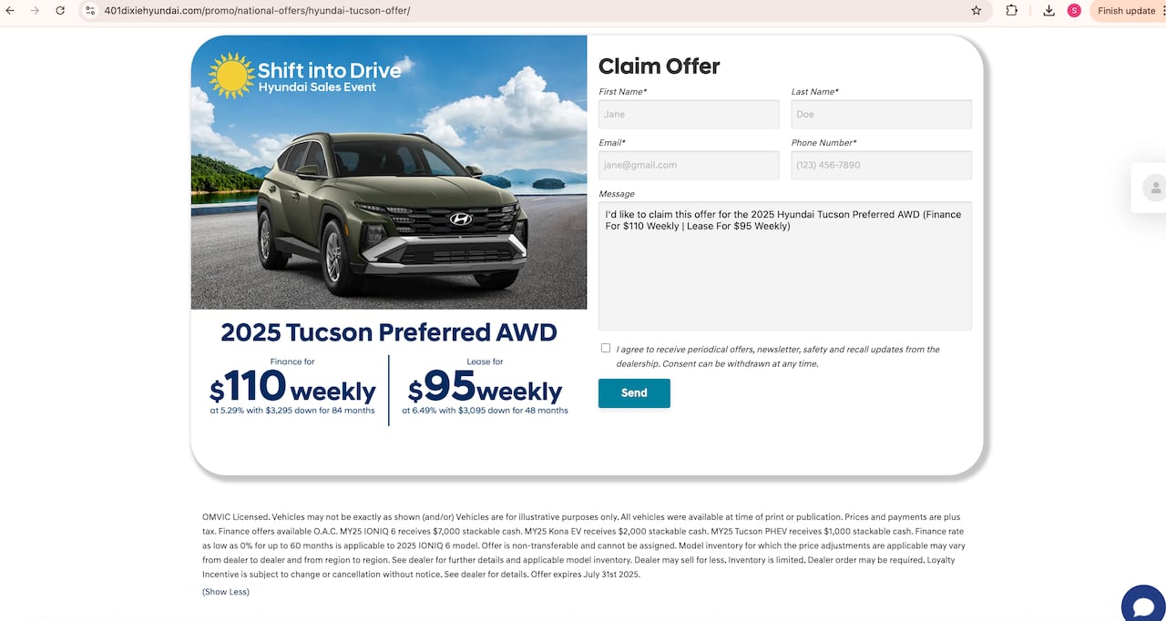 An advertisement for a 2025 Tucson