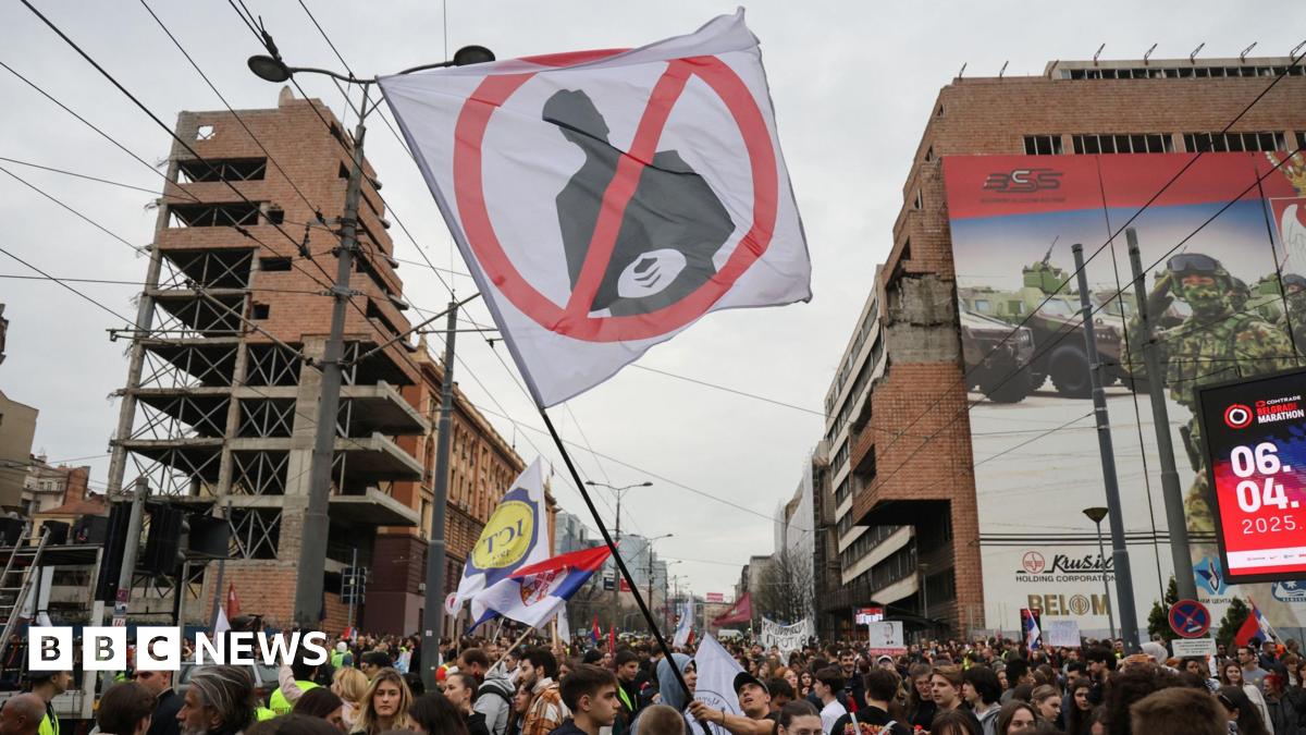 Students protest the government lease of the former Yugoslav army headquarters to Affinity Partners.