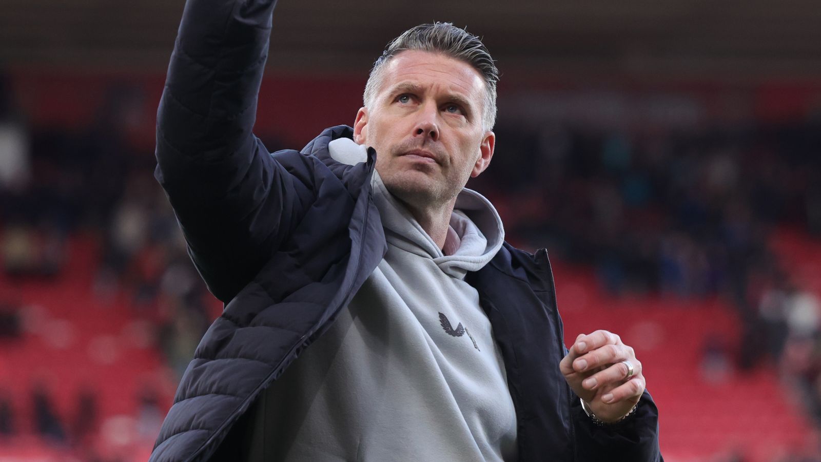 Rob Edwards waves to Middlesbrough fans at The Riverside
