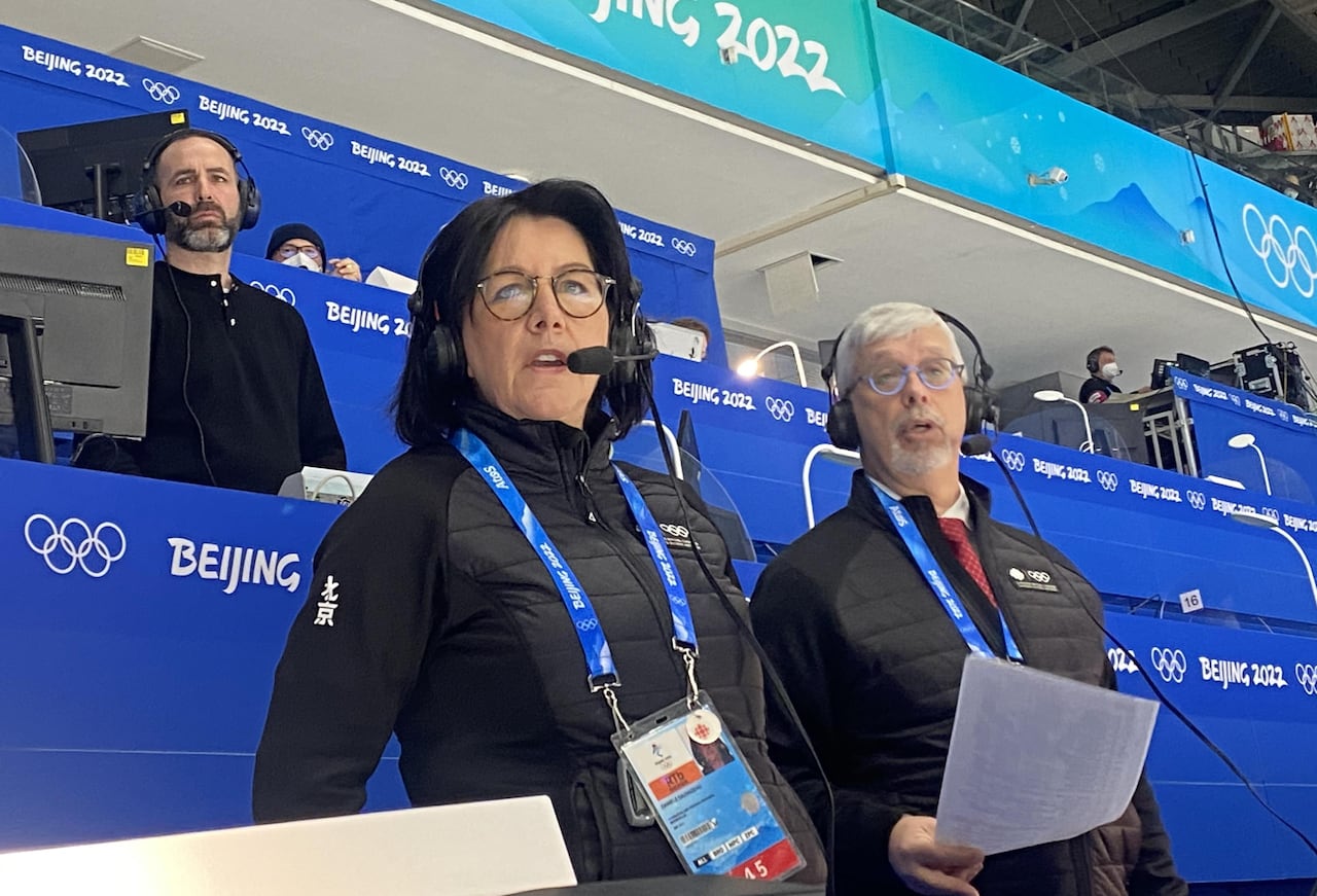 Danièle Sauvageau calling the play-by-play at the Bejing Olympics in 2022.