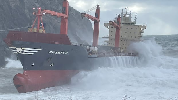 Grounded container ship MSC Baltic III damaged by 'extreme wind' and rough seas