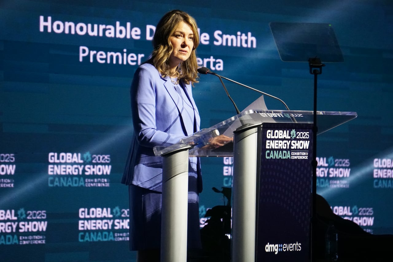 Alberta Premier Danielle Smith addresses the Global Energy Show in Calgary on June 11, 2025.
