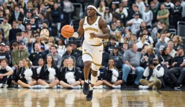 Jason Edwards Dribbles ball at the wing versus Virginia Tech at Mohegan Sun