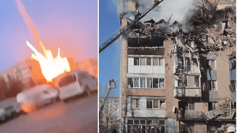Moment Russian missile strikes apartment block in Ukraine – video