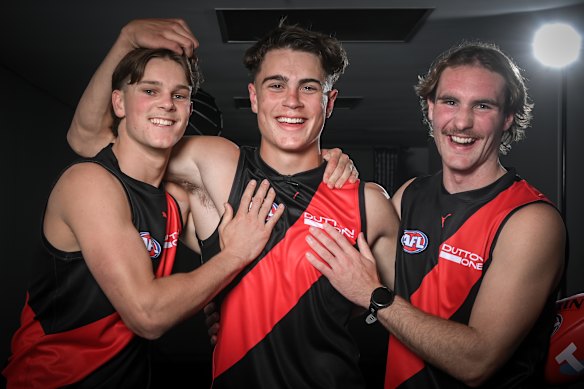 Essendon’s first-round selections, Farrow, Robey and Sharp.
