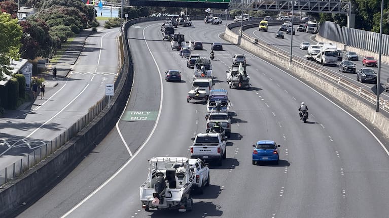 Protesters tow their boats on Auckland's Southern Motorway.