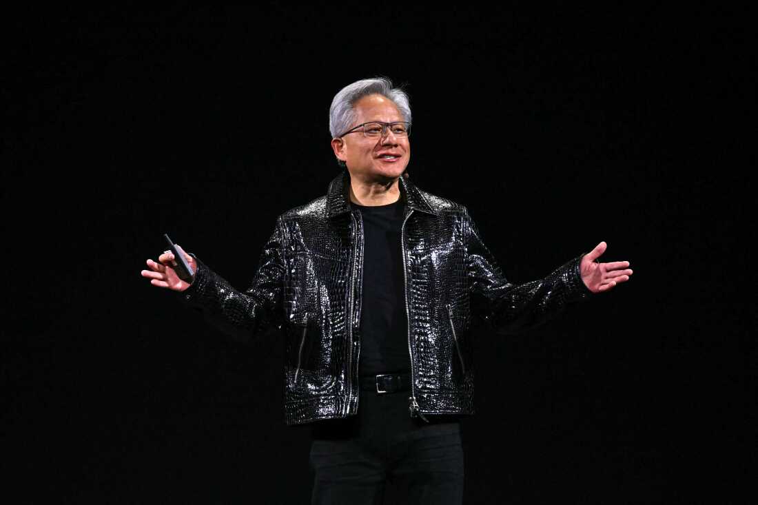Nvidia CEO Jensen Huang delivers a keynote address at the Consumer Electronics Show (CES) in Las Vegas in January.