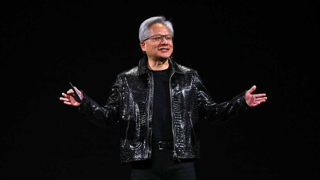 Nvidia CEO Jensen Huang delivers a keynote address at the Consumer Electronics Show (CES) in Las Vegas in January.