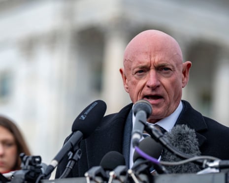 Senator Mark Kelly speaks during a press conference at the US Capitol, 18 November 2025.