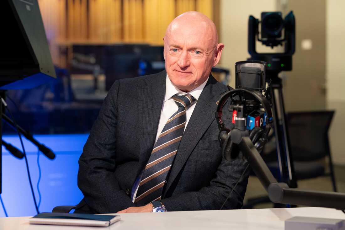Arizona Sen. Mark Kelly during a visit to NPR headquarters on Nov. 18, 2025.