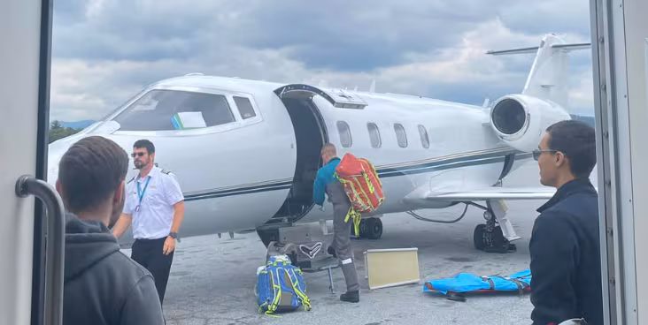 From the back of her patient transport, Susie Silvestri took a picture of the plane she flew on from the US to Canada. 