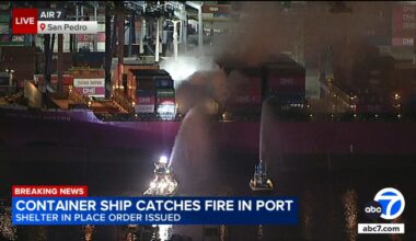 Fire erupts on container ship at Port of Los Angeles in San Pedro