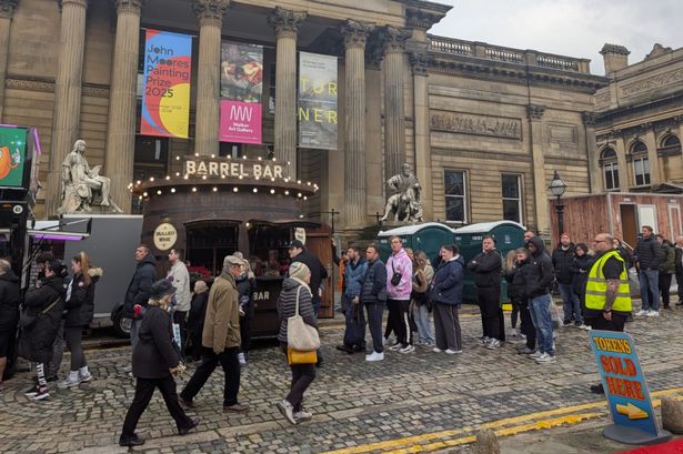 A huge queue has already formed at one Christmas Market stall